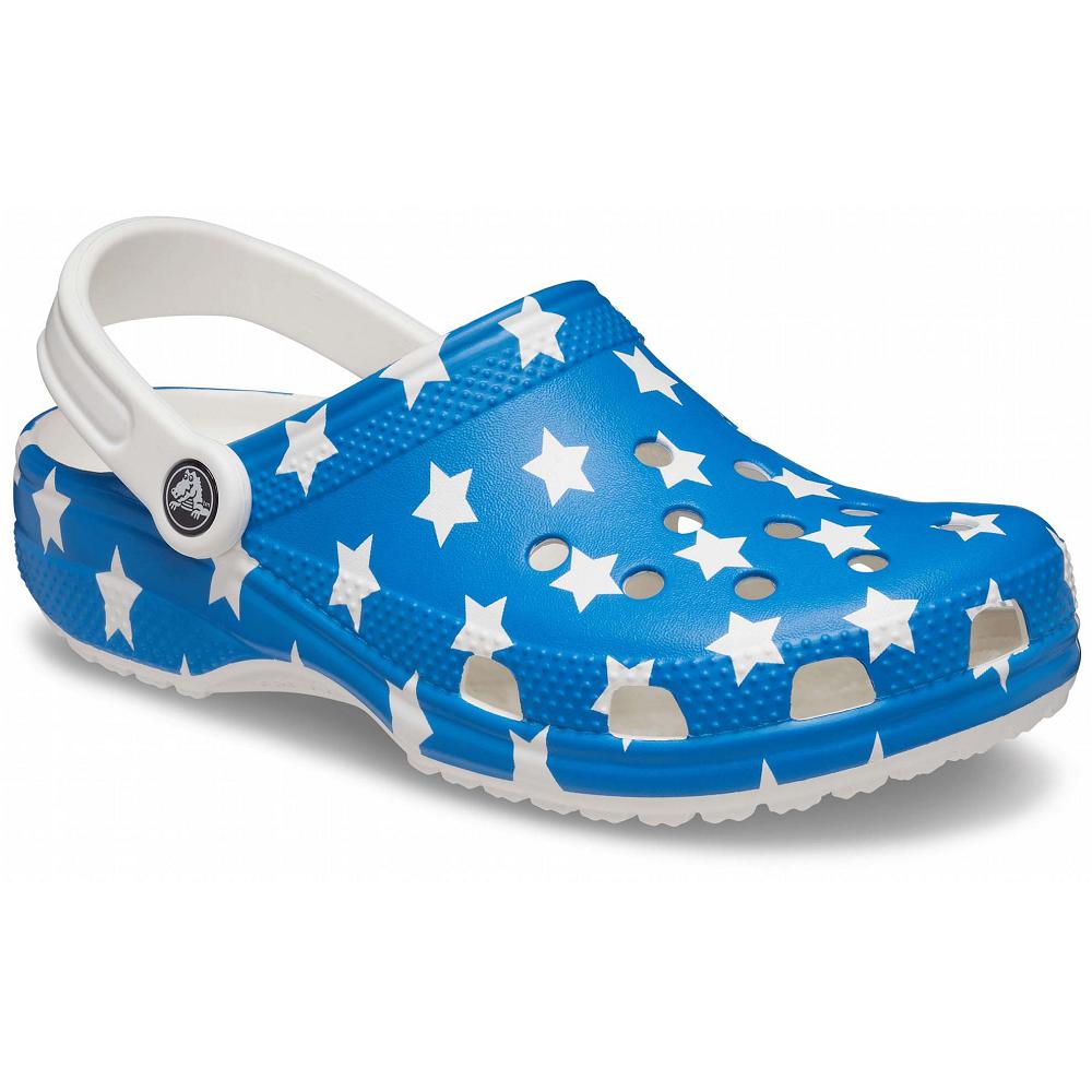 Blue Men's Crocs Classic American Flag Clogs | NZ 0795GSOL